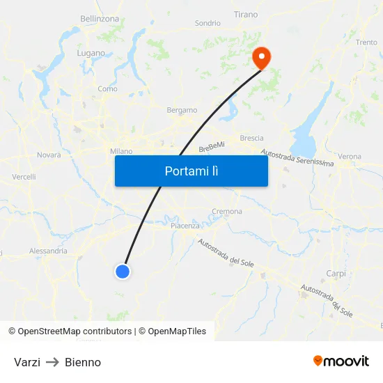 Varzi to Bienno map