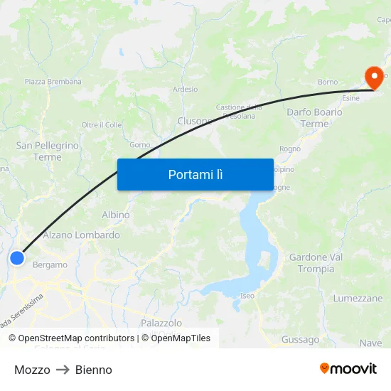 Mozzo to Bienno map