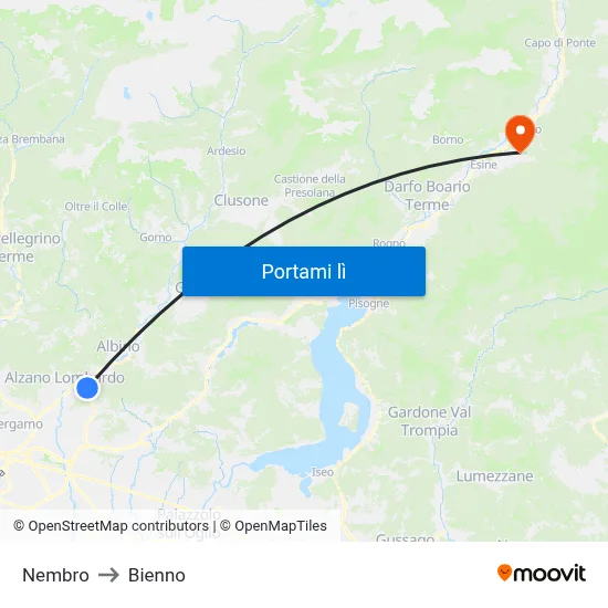 Nembro to Bienno map
