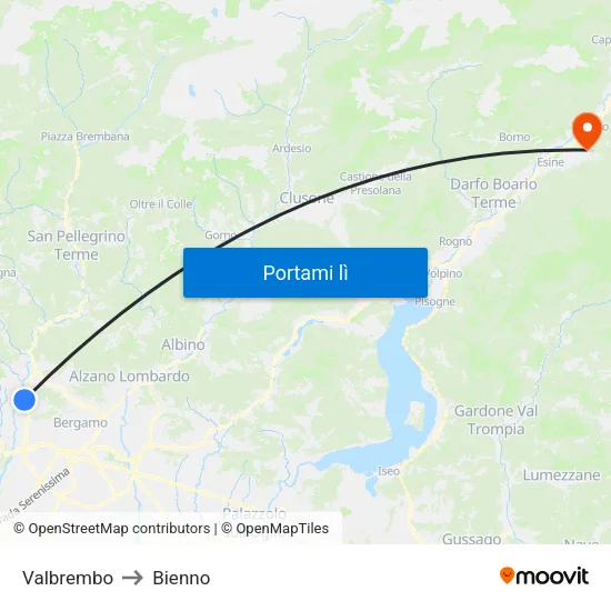 Valbrembo to Bienno map