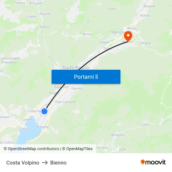 Costa Volpino to Bienno map