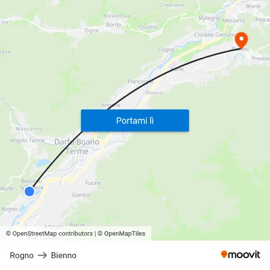 Rogno to Bienno map