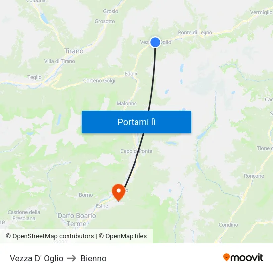 Vezza D' Oglio to Bienno map