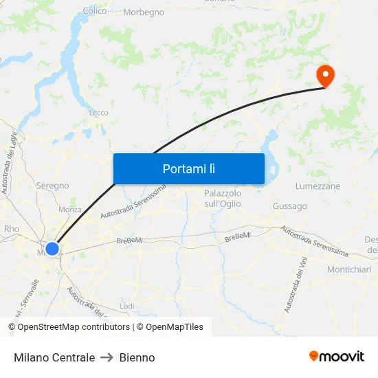 Milano Centrale to Bienno map
