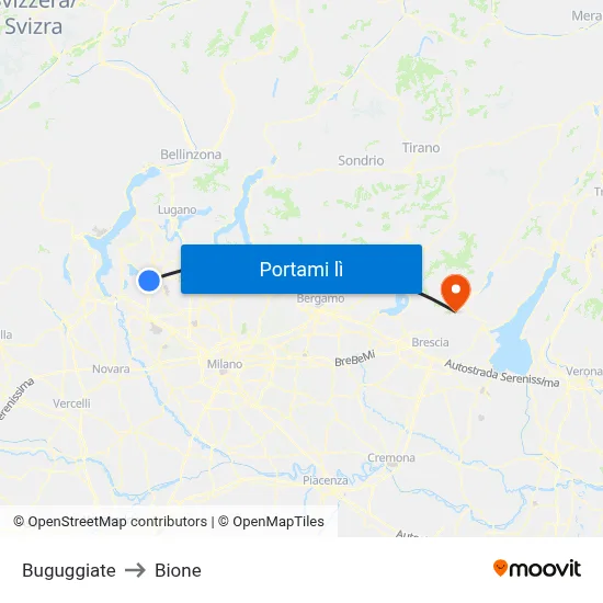 Buguggiate to Bione map