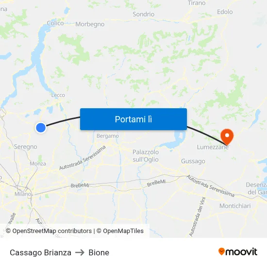 Cassago Brianza to Bione map