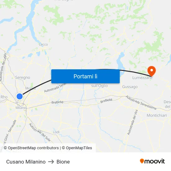 Cusano Milanino to Bione map