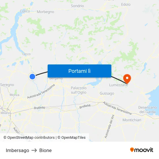Imbersago to Bione map