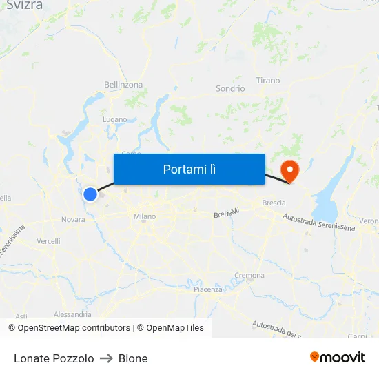 Lonate Pozzolo to Bione map