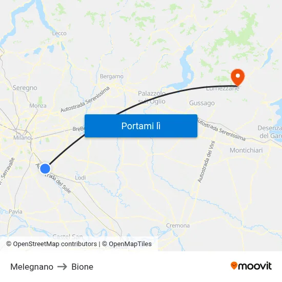 Melegnano to Bione map