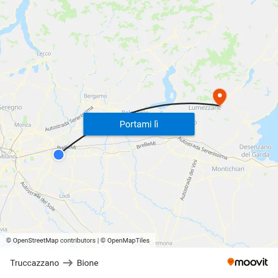 Truccazzano to Bione map