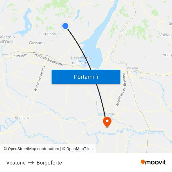 Vestone to Borgoforte map