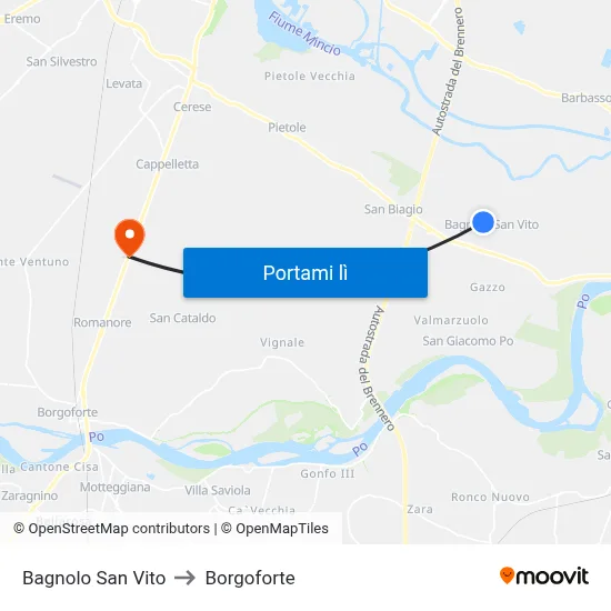 Bagnolo San Vito to Borgoforte map