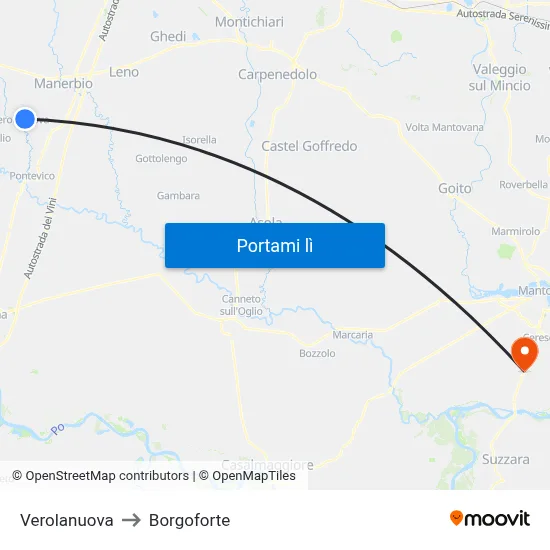 Verolanuova to Borgoforte map