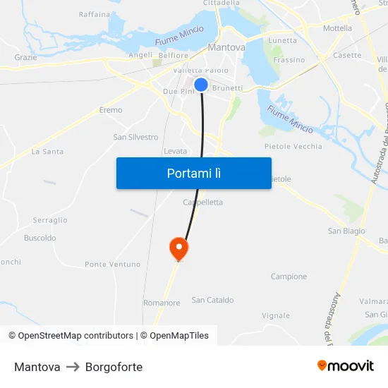 Mantova to Borgoforte map
