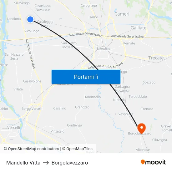 Mandello Vitta to Borgolavezzaro map