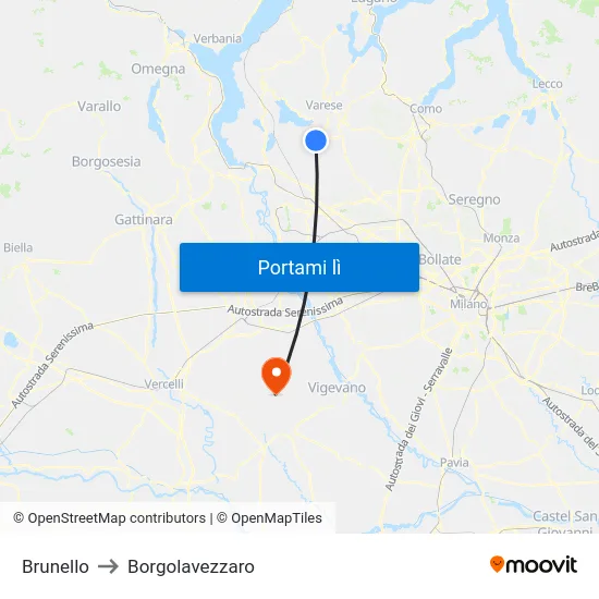 Brunello to Borgolavezzaro map