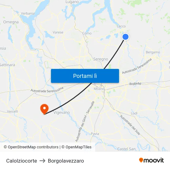 Calolziocorte to Borgolavezzaro map