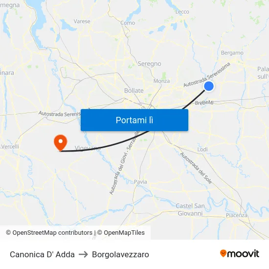 Canonica D' Adda to Borgolavezzaro map