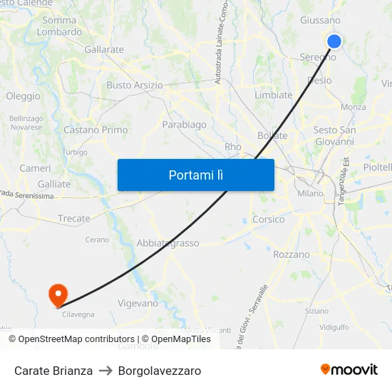 Carate Brianza to Borgolavezzaro map