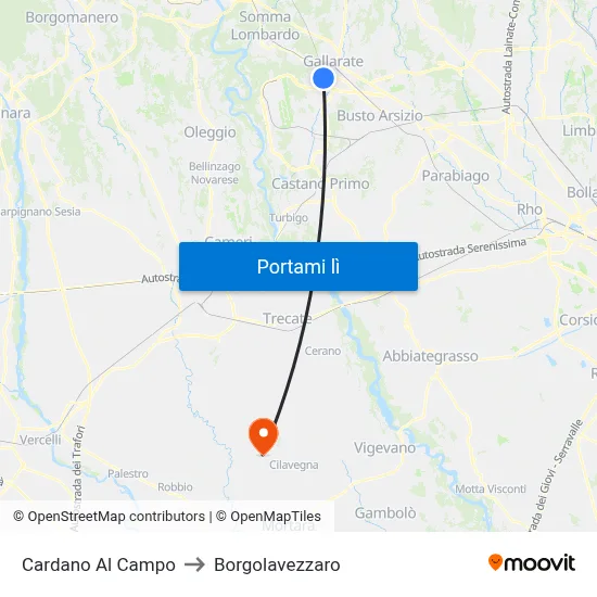 Cardano Al Campo to Borgolavezzaro map