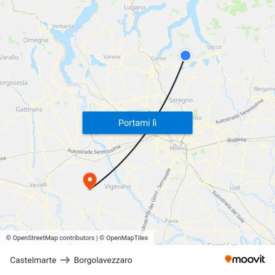 Castelmarte to Borgolavezzaro map