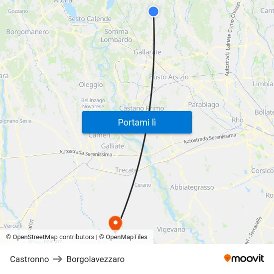 Castronno to Borgolavezzaro map
