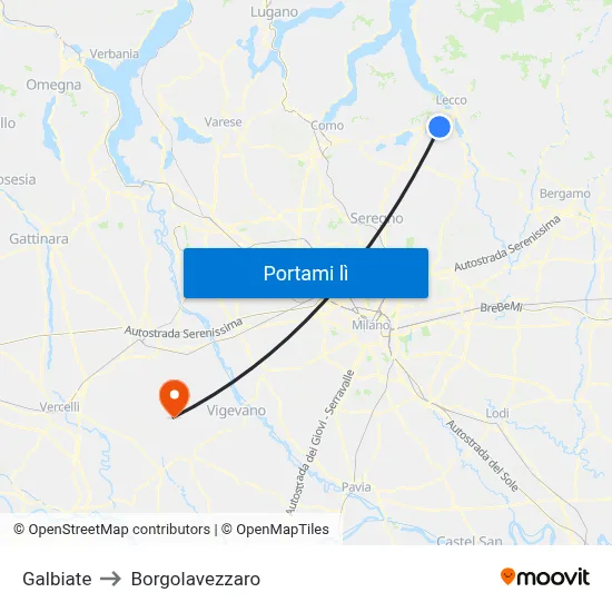 Galbiate to Borgolavezzaro map