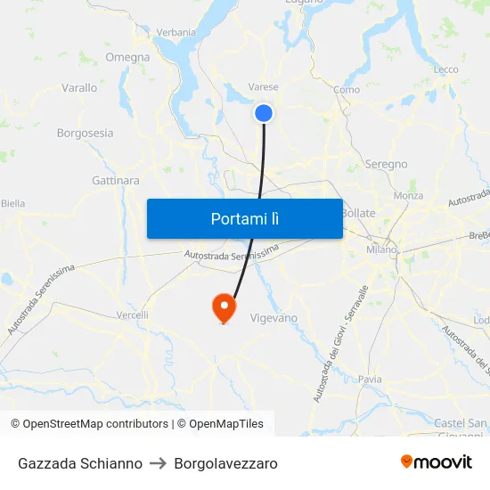 Gazzada Schianno to Borgolavezzaro map