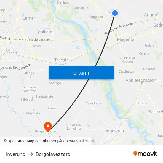 Inveruno to Borgolavezzaro map