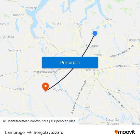 Lambrugo to Borgolavezzaro map