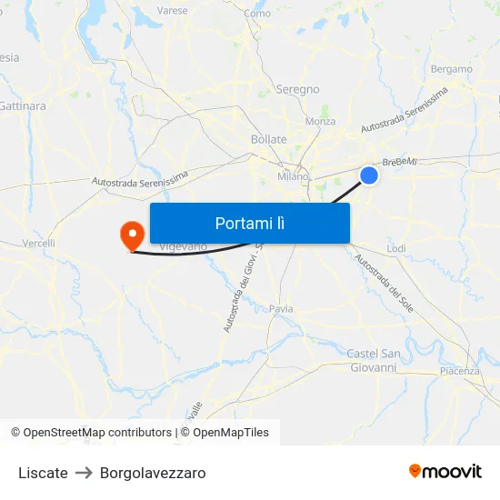 Liscate to Borgolavezzaro map