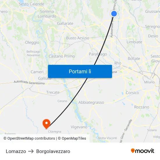 Lomazzo to Borgolavezzaro map