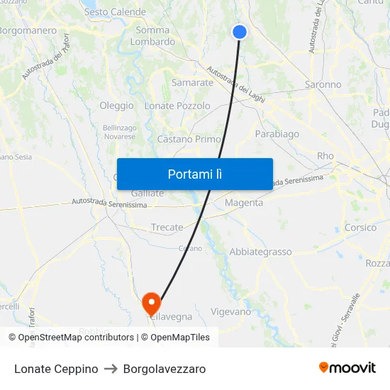 Lonate Ceppino to Borgolavezzaro map