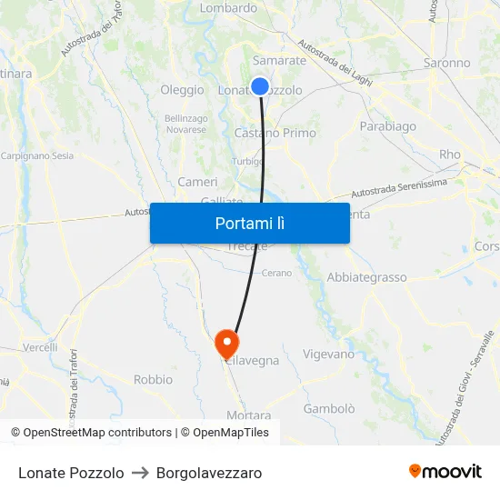Lonate Pozzolo to Borgolavezzaro map