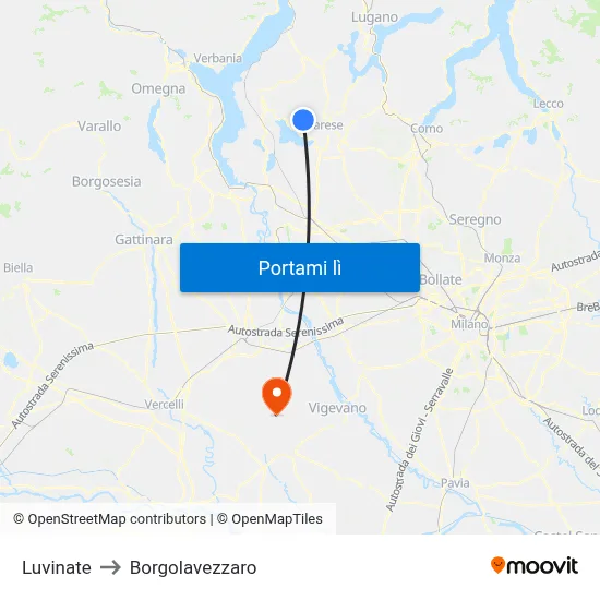 Luvinate to Borgolavezzaro map