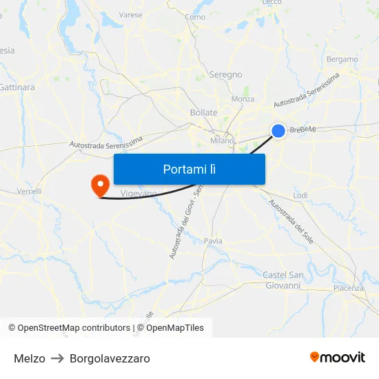 Melzo to Borgolavezzaro map