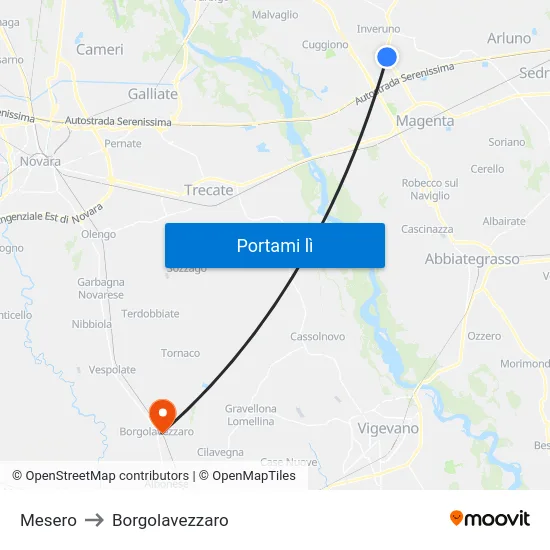 Mesero to Borgolavezzaro map