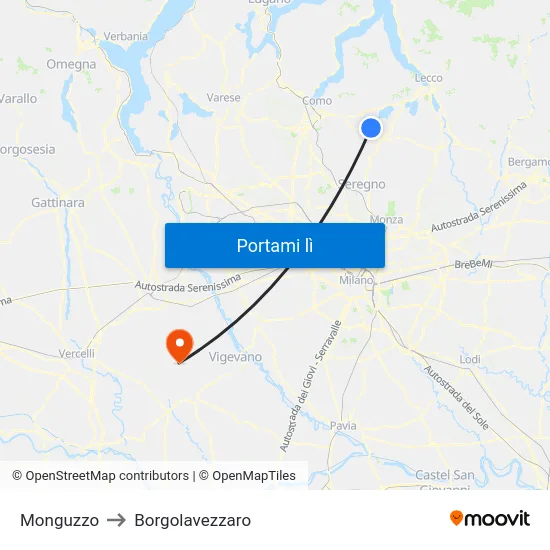 Monguzzo to Borgolavezzaro map