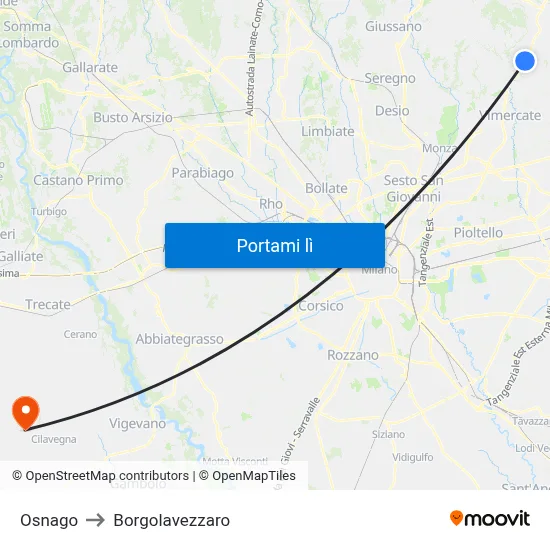 Osnago to Borgolavezzaro map