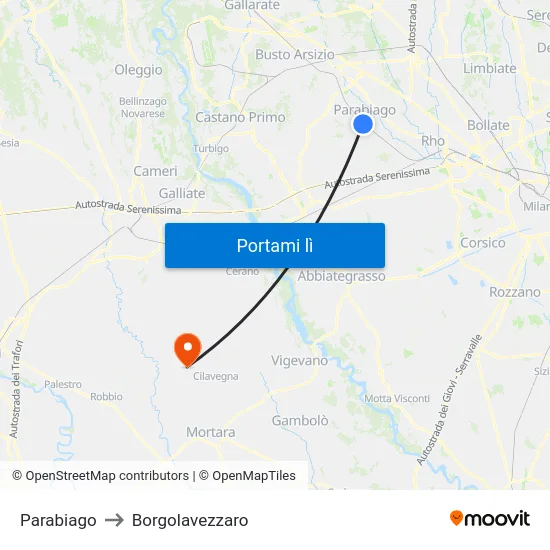 Parabiago to Borgolavezzaro map