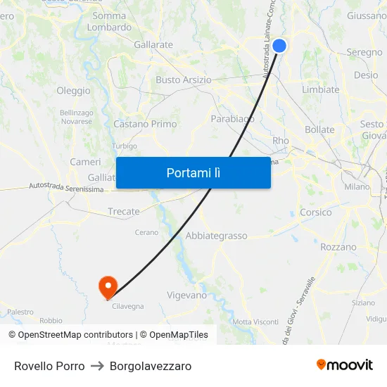 Rovello Porro to Borgolavezzaro map