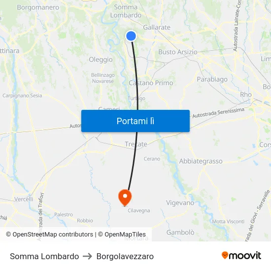 Somma Lombardo to Borgolavezzaro map