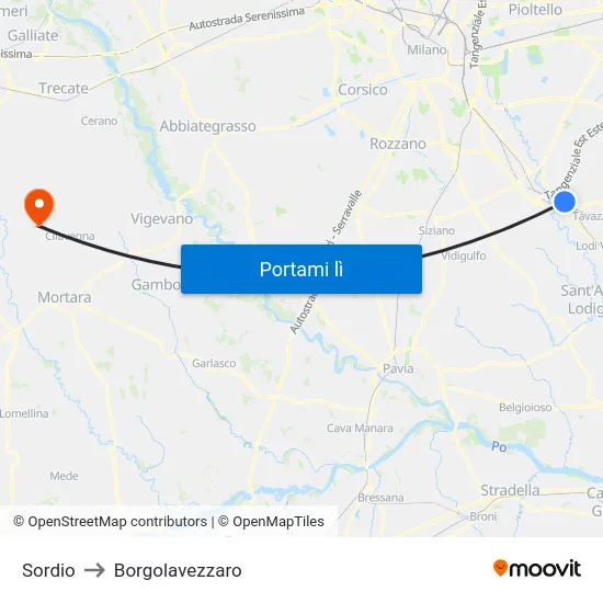 Sordio to Borgolavezzaro map