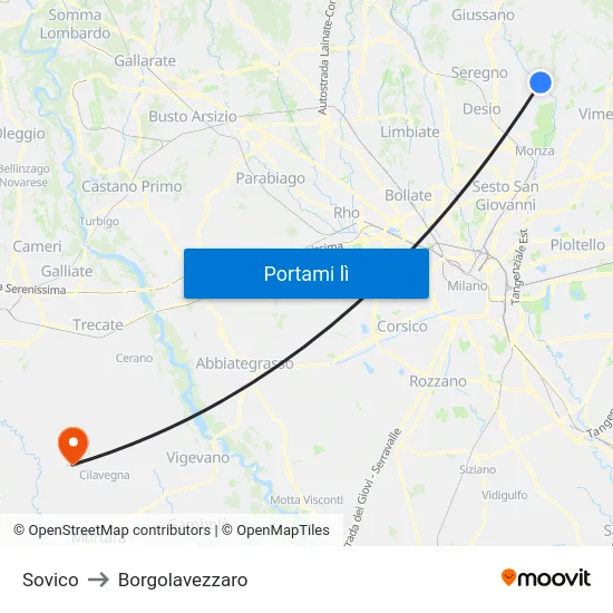 Sovico to Borgolavezzaro map