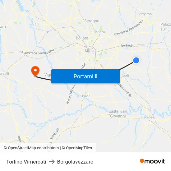 Torlino Vimercati to Borgolavezzaro map