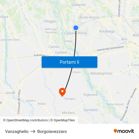 Vanzaghello to Borgolavezzaro map
