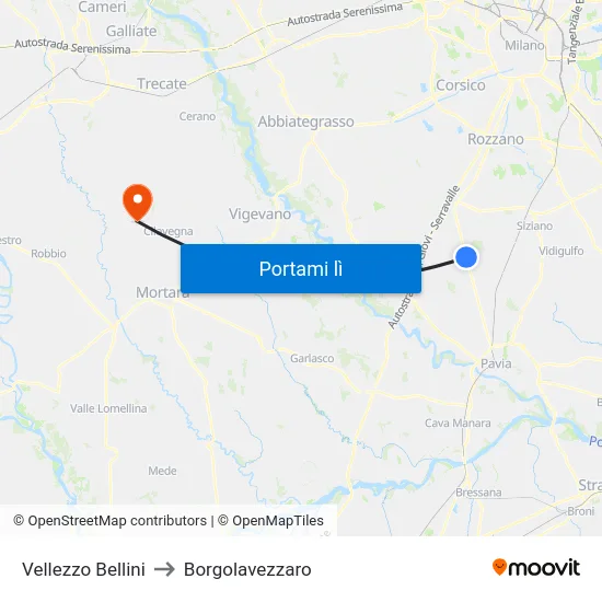 Vellezzo Bellini to Borgolavezzaro map