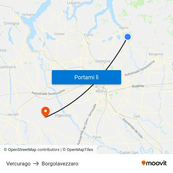Vercurago to Borgolavezzaro map