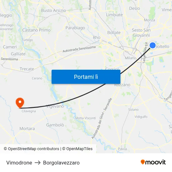 Vimodrone to Borgolavezzaro map